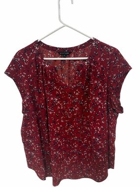 41 HAWTHORN Red Floral V Neck Blouse Short Sleeve Flowy Top Women’s Plus Size 3X